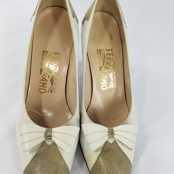 Salvatore Ferragamo Heel White Snakeskin Size 7.5B - Picture 2 of 8